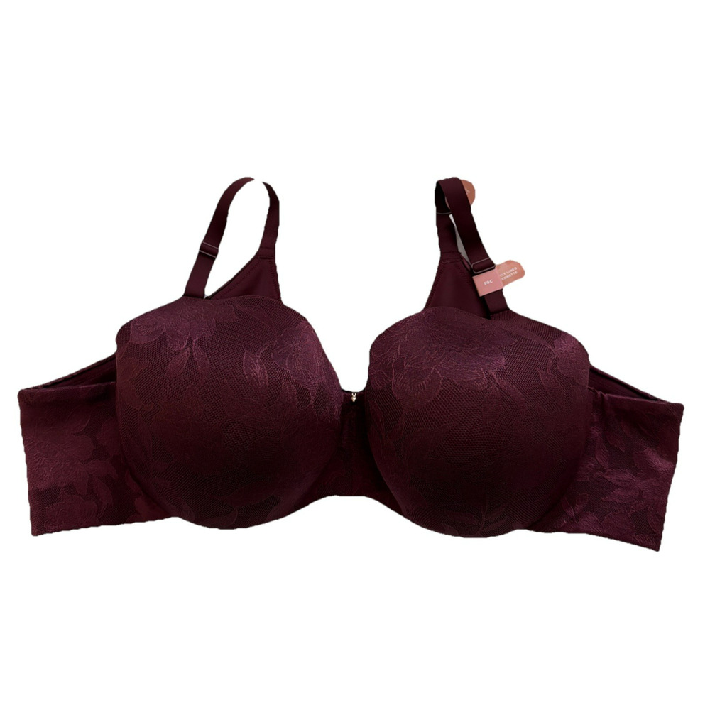 NWT Cacique Lane Bryant Bra 50C Lightly Lined Balconette Burgundy Back Smoother